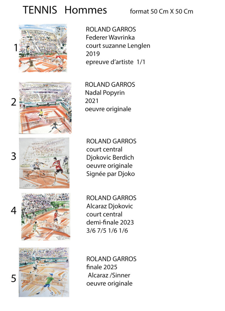 aquarelles en direct Roland garros en vente